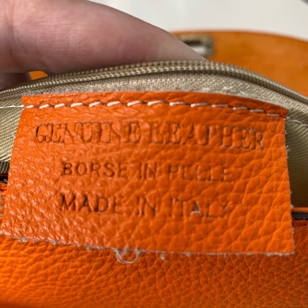 Borse in Pelle Satchel Crossbody Shoulder Bag Croc Emboss Orange Pebble Leather - Picture 8 of 12